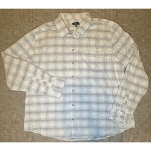 George Men's Button-up Long Sleeve Flannel Shirt So SOFT CREAM / Camel Plaid 2XL
